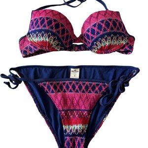 Hollister Push Up Bikini XS Top Bottom S Crochet Boho Multicolor Swim Set